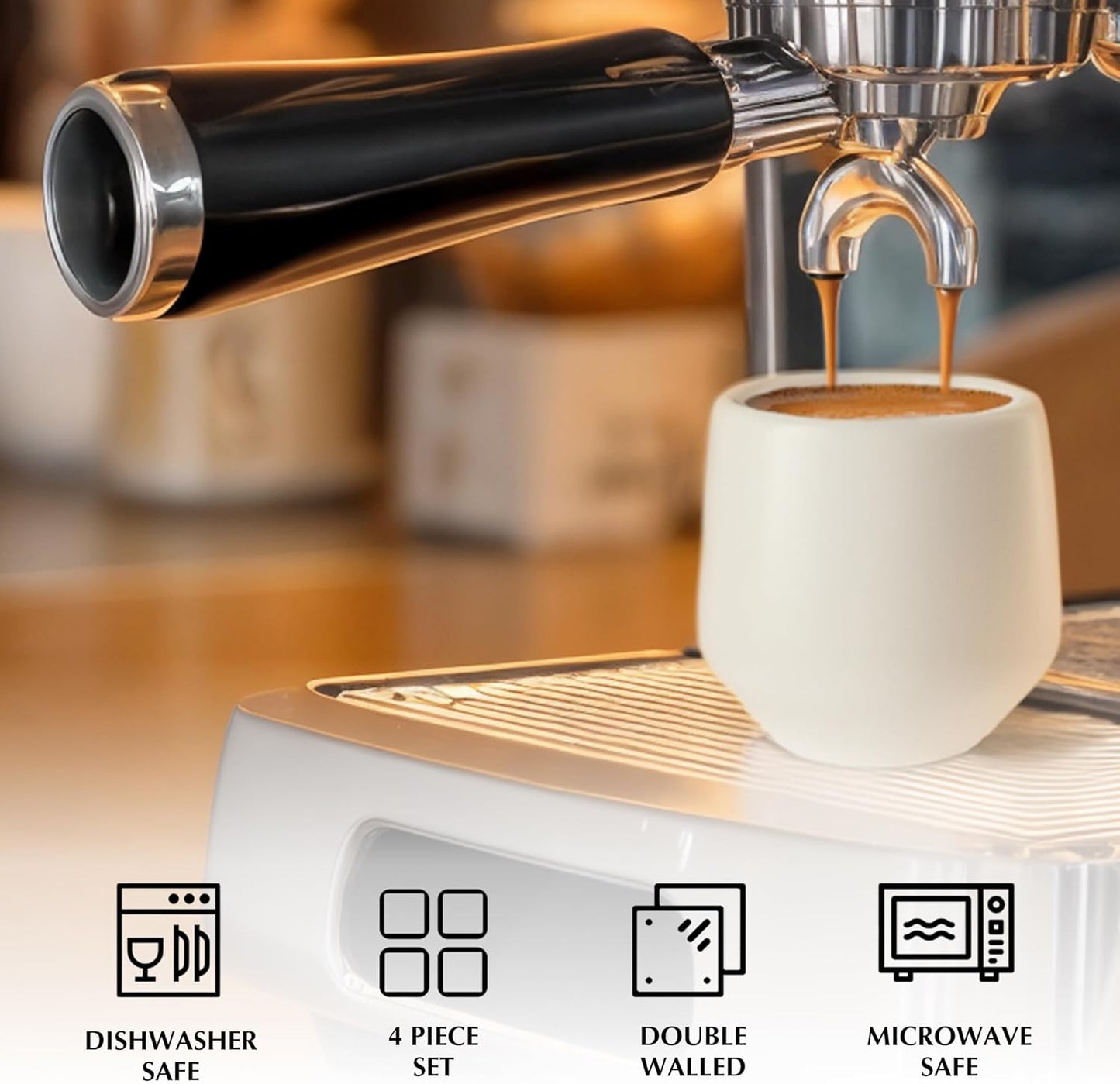 MIAMIO - Espresso Cups Set of 4 (3 oz) / Espresso Cup, Ceramic Espresso Cups, Handleless Mug, Japanese Tea Cups - Luxe Collection (White)