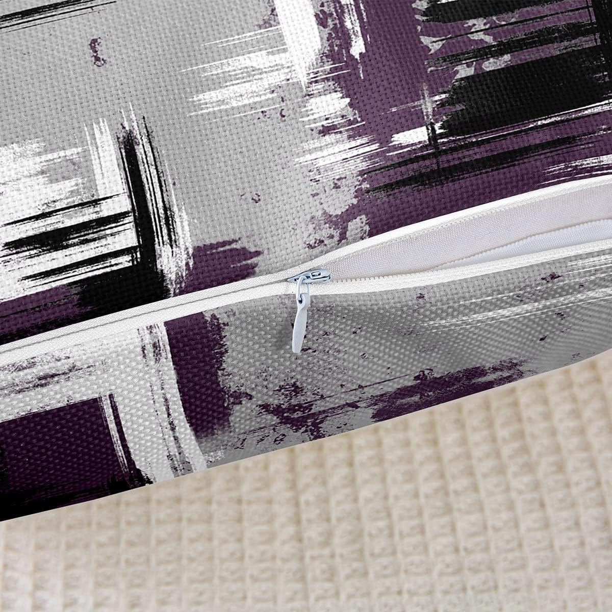 Feelyou Abstract Throw Pillow Covers for Couch Sofa Bed, Set of 2 Modern Abstract Art Decorative Pillows Cushion Covers, Retro Purple Grey Black Pillow Inserts Not Included, 16x16 inch