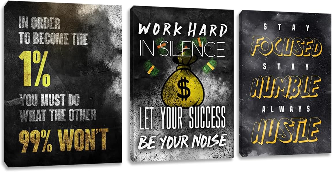 Inspirational Hustle Wall Decor Black Gold Motivational Success Painting Picture Entrepreneur Quote Posters Prints Canvas Wall Art Office Wall Decor Living Room Workplace Decorations (60" Wx28 H)