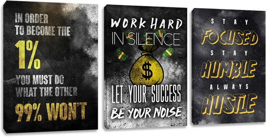Inspirational Hustle Wall Decor Black Gold Motivational Success Painting Picture Entrepreneur Quote Posters Prints Canvas Wall Art Office Wall Decor Living Room Workplace Decorations (60" Wx28 H)