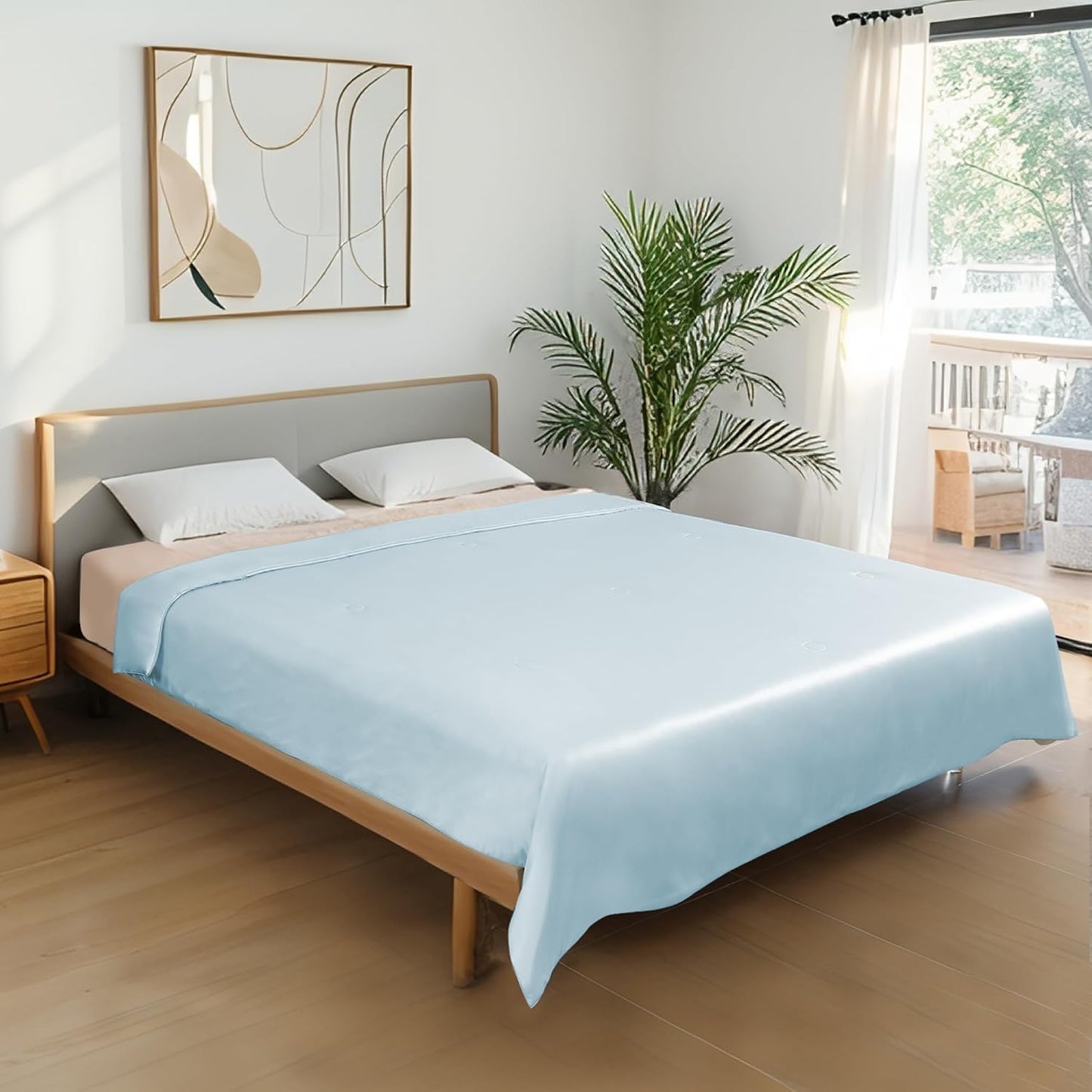 Cooling Blanket for Hot Sleepers, Silky-Soft Feel & Cool Fiber, All-Season Comfort, Double-Sided Cold Blanket for Night Sweats, Throw Size 53" x 79" Fits 2 on Couch, Silk Light Blue