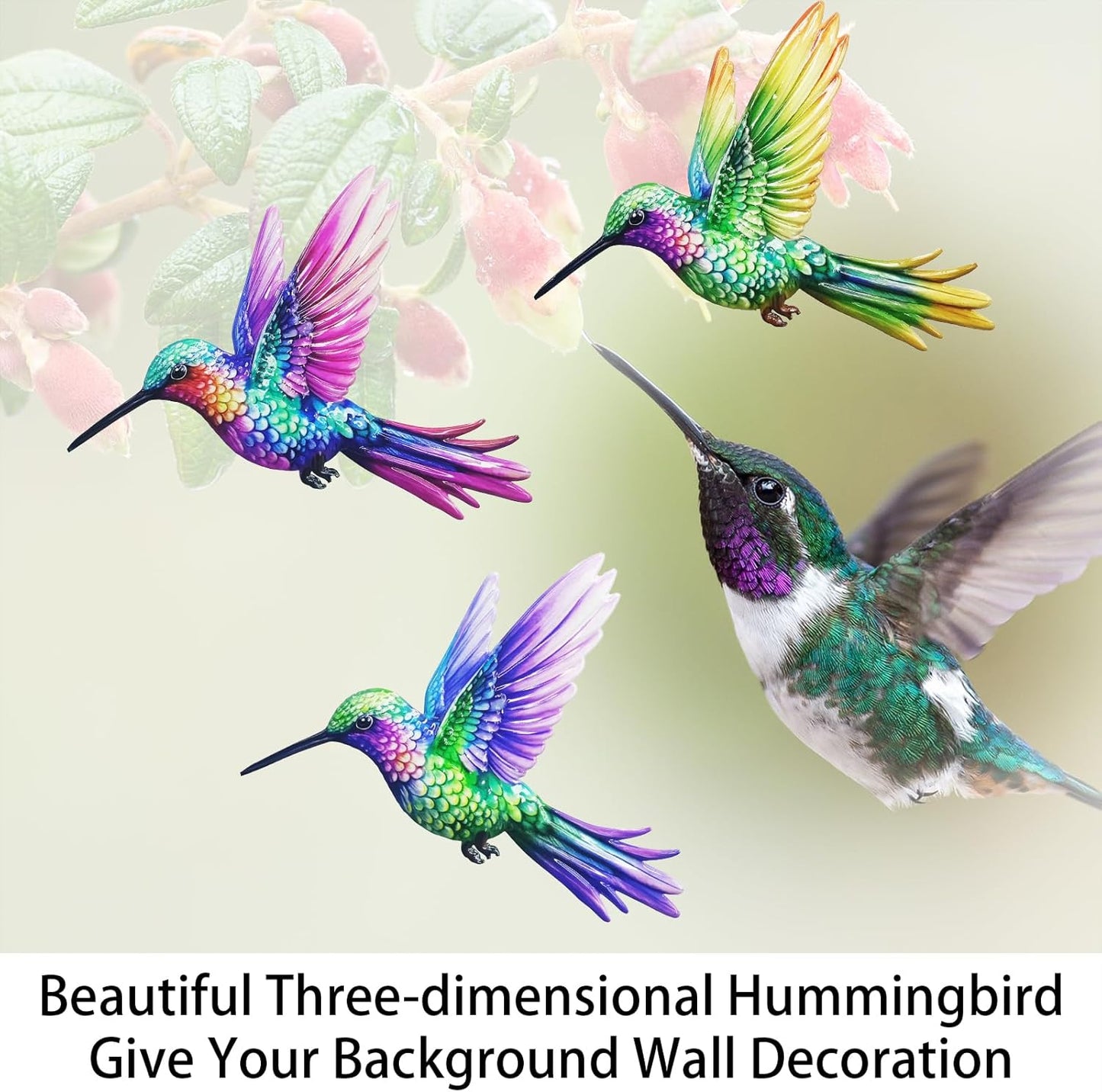 John's Studio 3Pcs Metal Hummingbird Wall Decor Outdoor Garden Hanging Art Sculptures Home Theme Decorations for Kitchen Bathroom and Pool