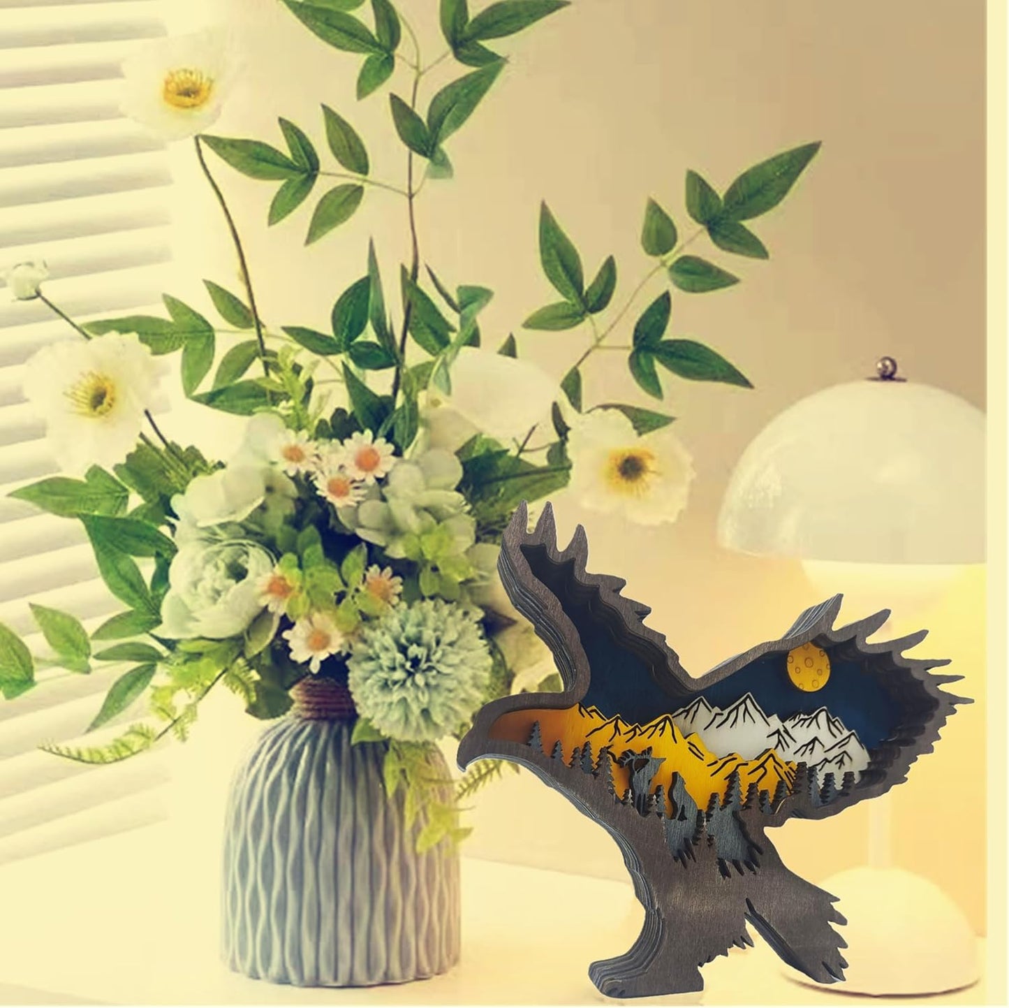 Forest Animal Desk Art Decor Wooden Farmhouse Table Decoration, Cabin Decor, Nursery Decor Mountain Decor for Bedroom Living Room(Eagle)