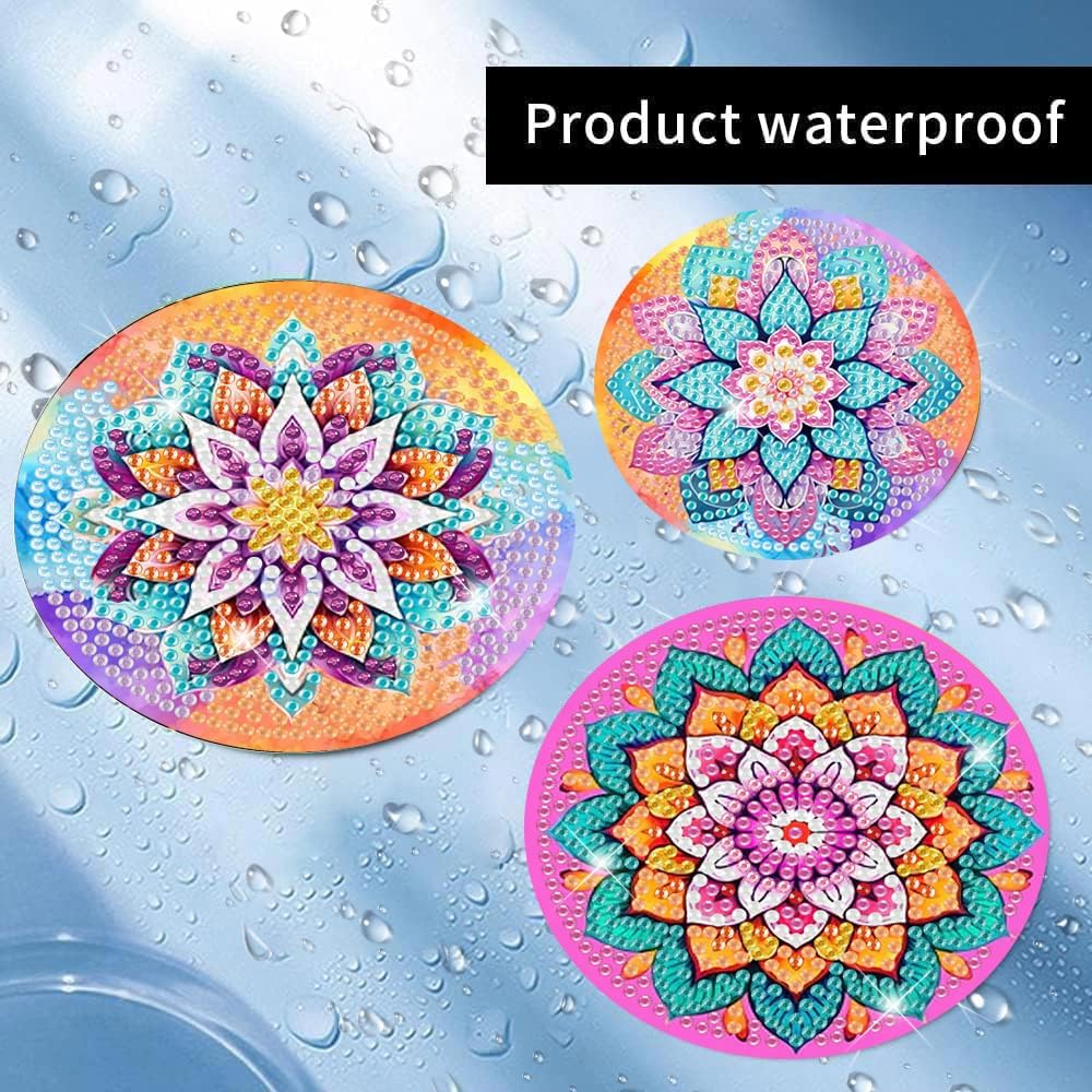 Meothan 8 Pcs Diamond Art Coasters Kits for Adults with Holder Cork Pads, Flowers Diamond Dots Art Painting Coasters Crafts Kit for Home Office Decor (Mandala Style)