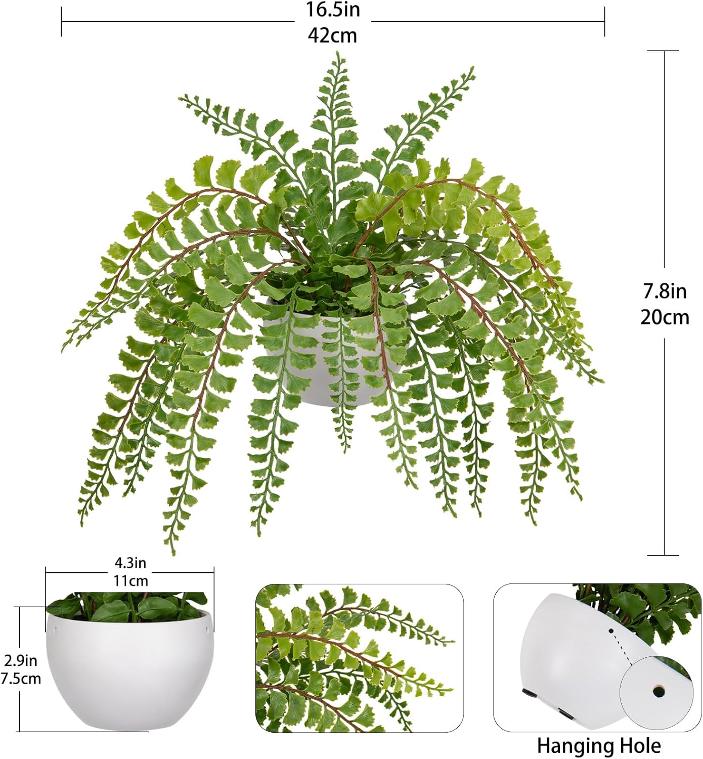 Hollyone Artificial Fern Potted Plant for Outdoors Indoors Lifelike Faux Boston Fern Artificial Plants in White Pot for Garden Patio Home Farmhouse Windowsill Office Decoration