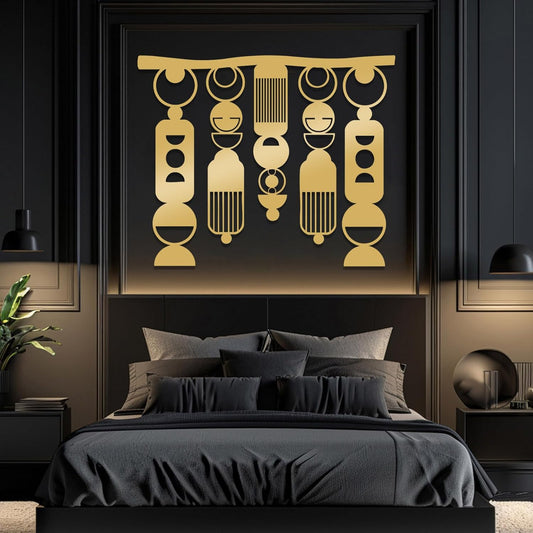 Hfrolixit Metal Macrame Boho Wall Decor, Bohemian Metal Wall Art, Large Macrame Wall Art, Abstract Geometric Wall Decor, Above Bed Wall Hanging (Gold, 19"x15"/47x38cm)