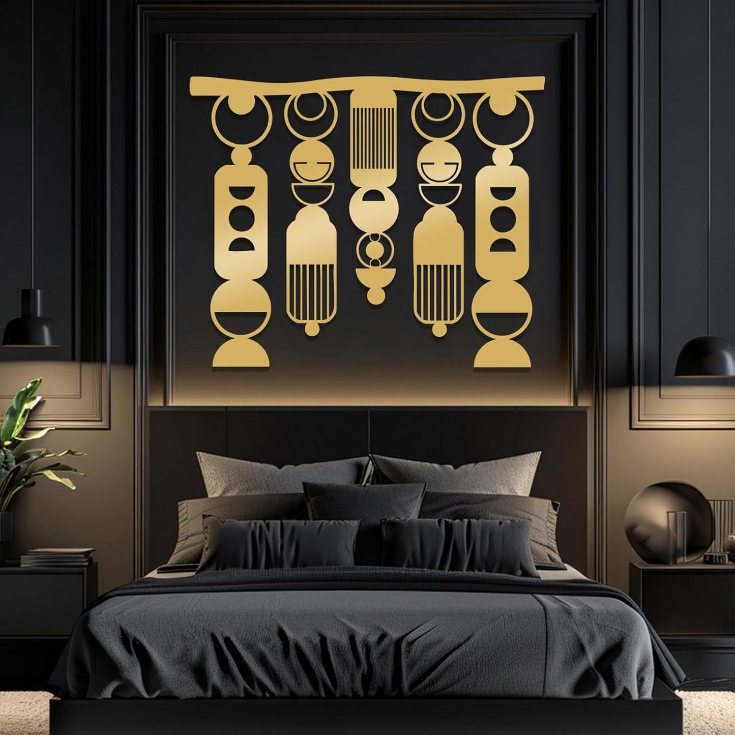 Hfrolixit Metal Macrame Boho Wall Decor, Bohemian Metal Wall Art, Large Macrame Wall Art, Abstract Geometric Wall Decor, Above Bed Wall Hanging (Black, 41"x34"/105x86cm)