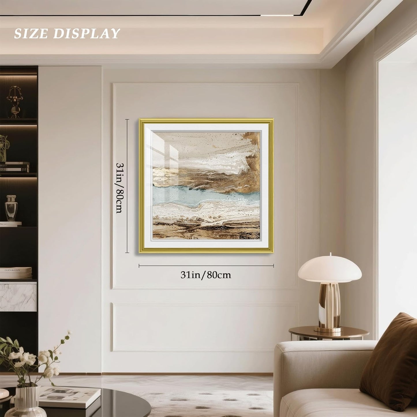 crmotu Abstract Wall Art, Beach Art Wall Decor, Framed Wall Art, Minimalist Landscape Canvas Painting, Modern Luxury Pictures Wall Decor Living Room Bedroom Office Square Art Prints 31X31 Inch