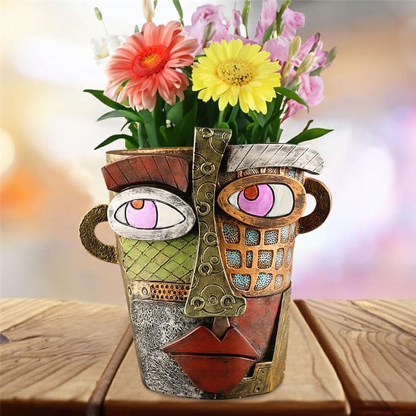 Generic Picasso Brutalist Abstract Beauty Face Flower Pot Acolorful Art Resin Handmade Face Planters Pots Head for Home Art Decor Balcony Ornaments (Modern+Retro), RCZED152