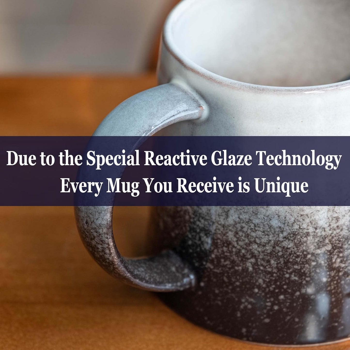 Large Ceramic Coffee Mugs, Handmade Pottery Mug, Tea Cups with Handle for Office and Home, 16 oz, Dishwasher and Microwave Safe (Grey Black)