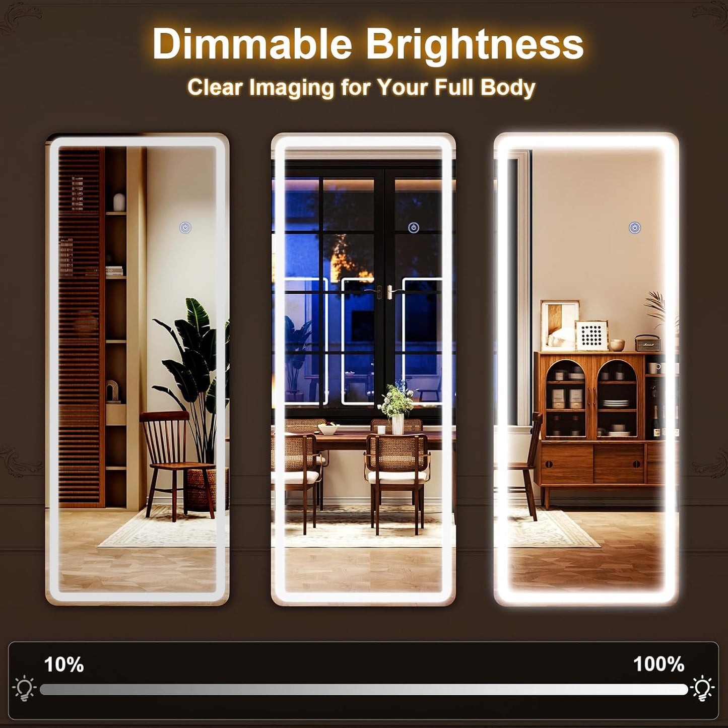 LED Rectangular Corner White Full Length Mirror - 21“ x 64” Brightness Adjustable, Touch Screen Control, Wall Mounted or Freestanding, for Bedroom Living Room Cloakroom Dressing Mirror