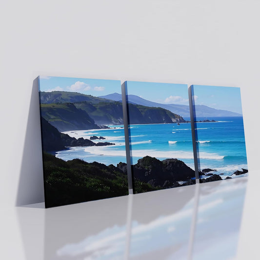 Beautiful Coastline Landscape Poster Print for Office Wall Decor Ocean Scenery Canvas Wall Art Nature Landscape Summer Wooden Framed Painting Artwork for Living Room Hotel Ready to Hang [60''Wx28''H]