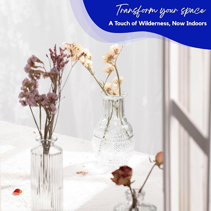 16 Pack Glass Bud Vases for Centerpieces - Bulk Small Flower Vases Set of 16, Mini Vintage Vases, 4 Styles for Party, Wedding Decorations, Baby Shower, Home Table Flower Décor (Clear)