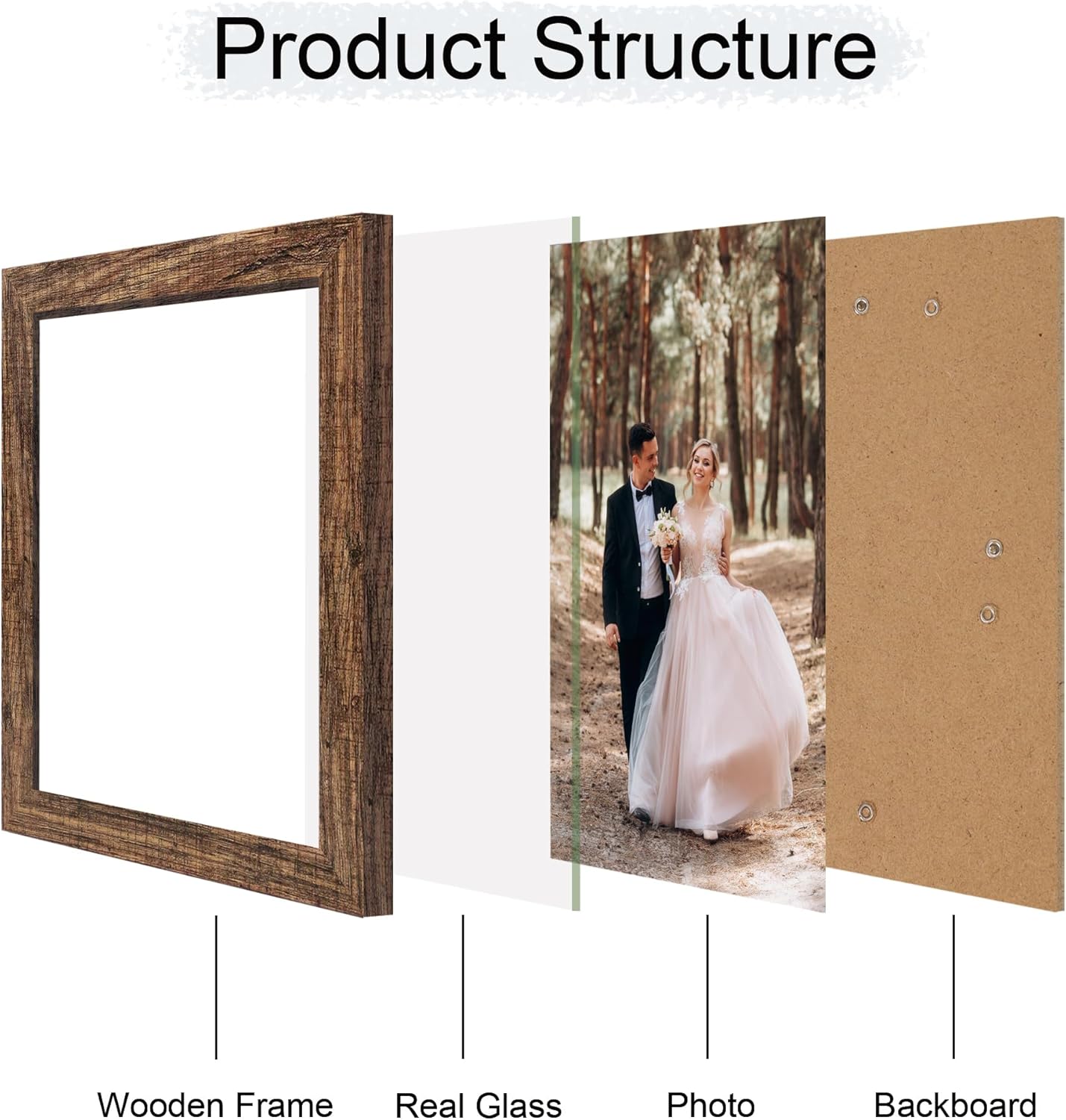 iRahmen 8.5x11 Picture Frame Set of 4, High Definition Real Glass Rustic Frame, Wood Photo Frames 8.5 by 11 Diploma Document for Wall Hanging and Tabletop Display