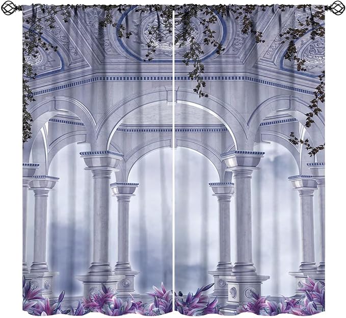 Gothic Castle Blackout Curtains，Romantic Flower Medieval Pattern Drapes Window 2 Panel Rod Pocket Curtain for Bedroom Living Room Decor 21" W X 54" L