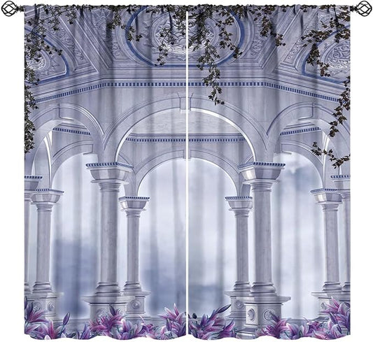 Gothic Castle Blackout Curtains，Romantic Flower Medieval Pattern Drapes Window 2 Panel Rod Pocket Curtain for Bedroom Living Room Decor 21" W X 54" L