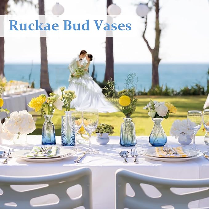 RUCKACE Bud Vases in Bulk 22 Blue Glass Small Vases Flower Vase Bulk for Centerpiece Table Wedding Decorations Home Decor Party(Gradient Blue 22 Pack)