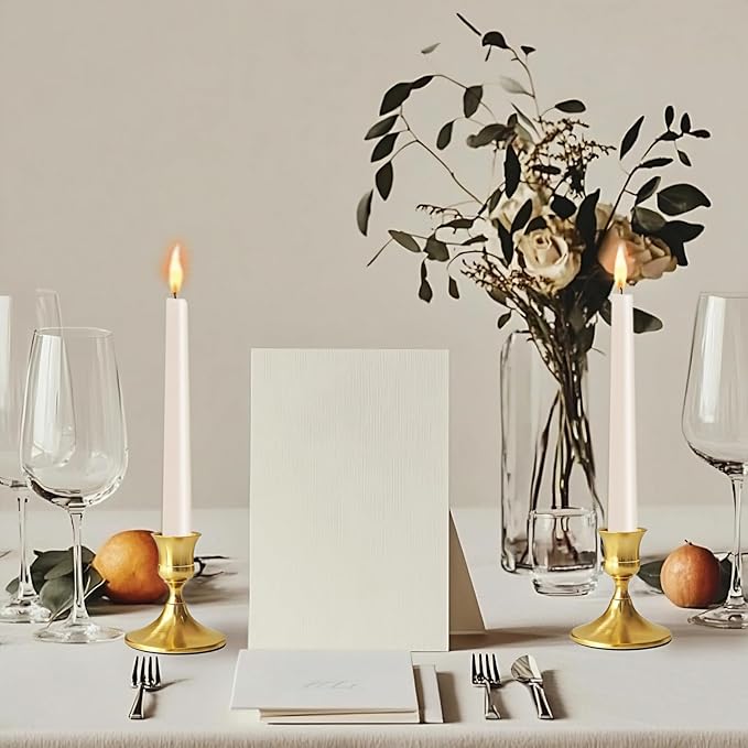 Vintage Gold Taper Candle Holders, Set of 2, Metal Taper Candlestick Holder for Dinner Room Table Centerpiece, Wedding Reception, Festive,Mantel Decoration, Home Decor (Titanium Gold)