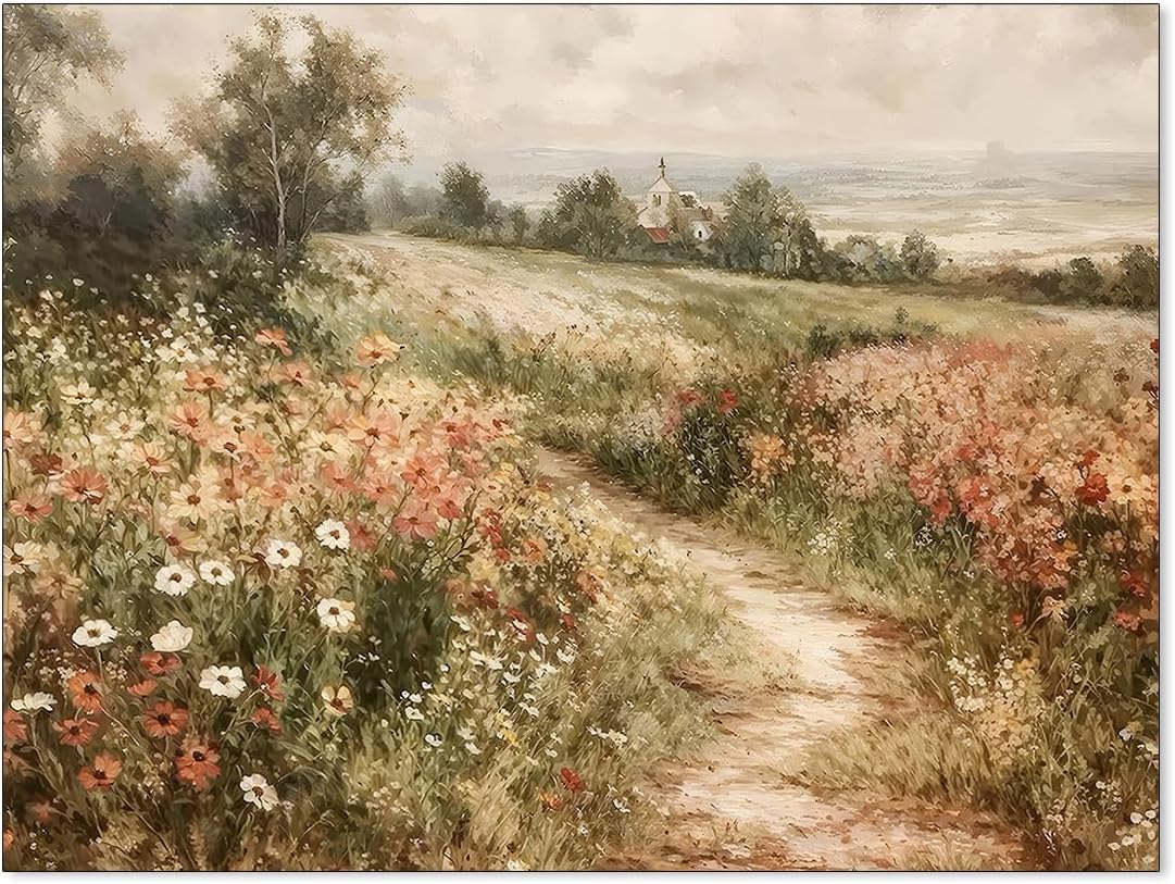 Haitunone Landscape Wildflower Wall Art Nature Botanical Floral Posters Retro Cottagecore Plant Paintings Canvas Prints for Farmhouse Living Room Wall Decor 08x10 inch Unframed