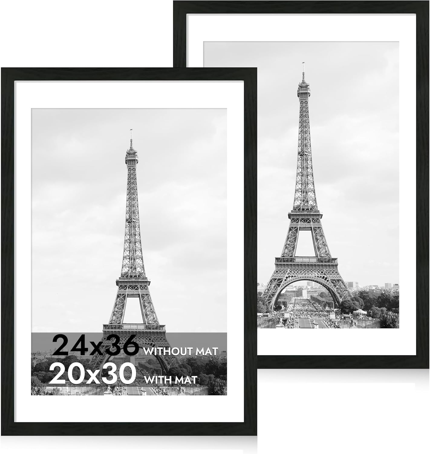 iRahmen 24x36 Poster Frame Set of 2 with Plexiglass, Black Frames Display Picture 20x30 with Mat or 24 x 36 Without Mat, Photo Frames for Gallery Wall Mounting Horizontal and Vertical