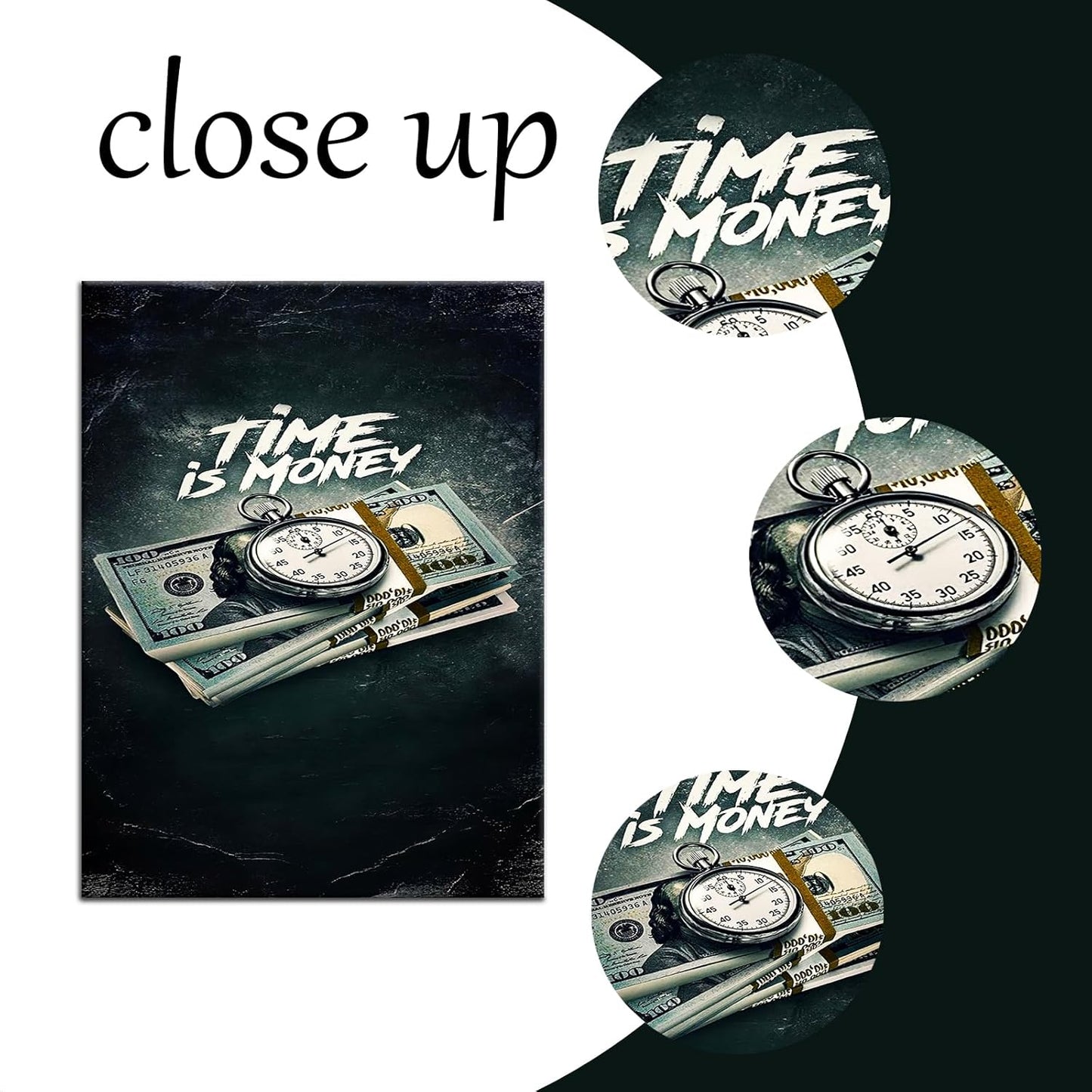 Inspirational Modern Pictures Canvas Print Vintage Painting Time is Money Nordic Wall Art Quotes Positive Poster Home for Living Room Decoration Framed Ready to Hang [24''W x 18''H]