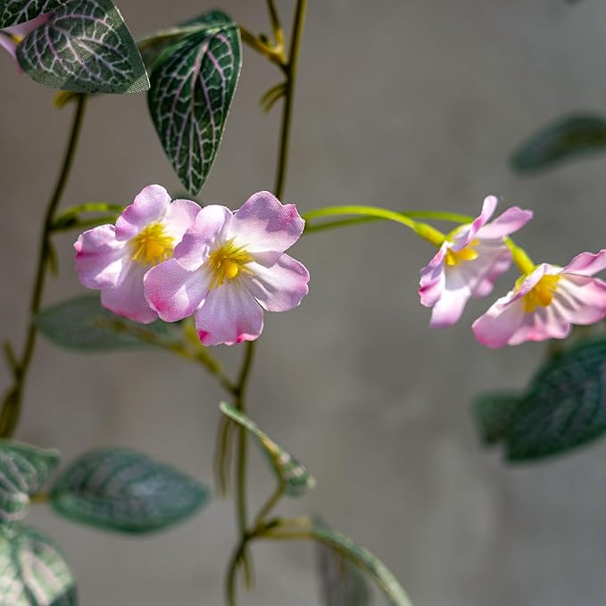 2PCS Artificial Hanging Plant with Pot Faux Hanging Plants Small Hanging Plants Pot with Artificial Vines and Flower Greenery Decoration for Living Room Wall Home Wall Shelf(Pink)