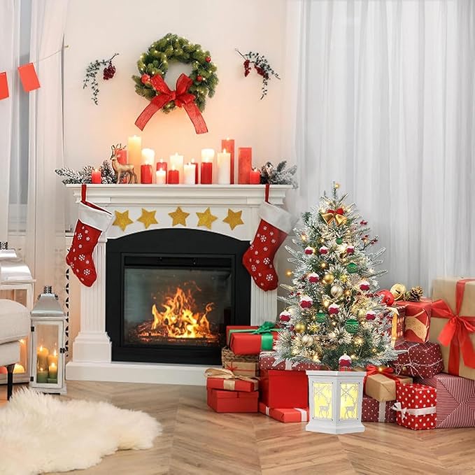 3 Ft Pre-Lit Christmas Tree, Artificial Christmas Trees with Lighting, Xmas Trees with 78 Led Lights, Christmas Decoration for Home, Office, Easy Assembly