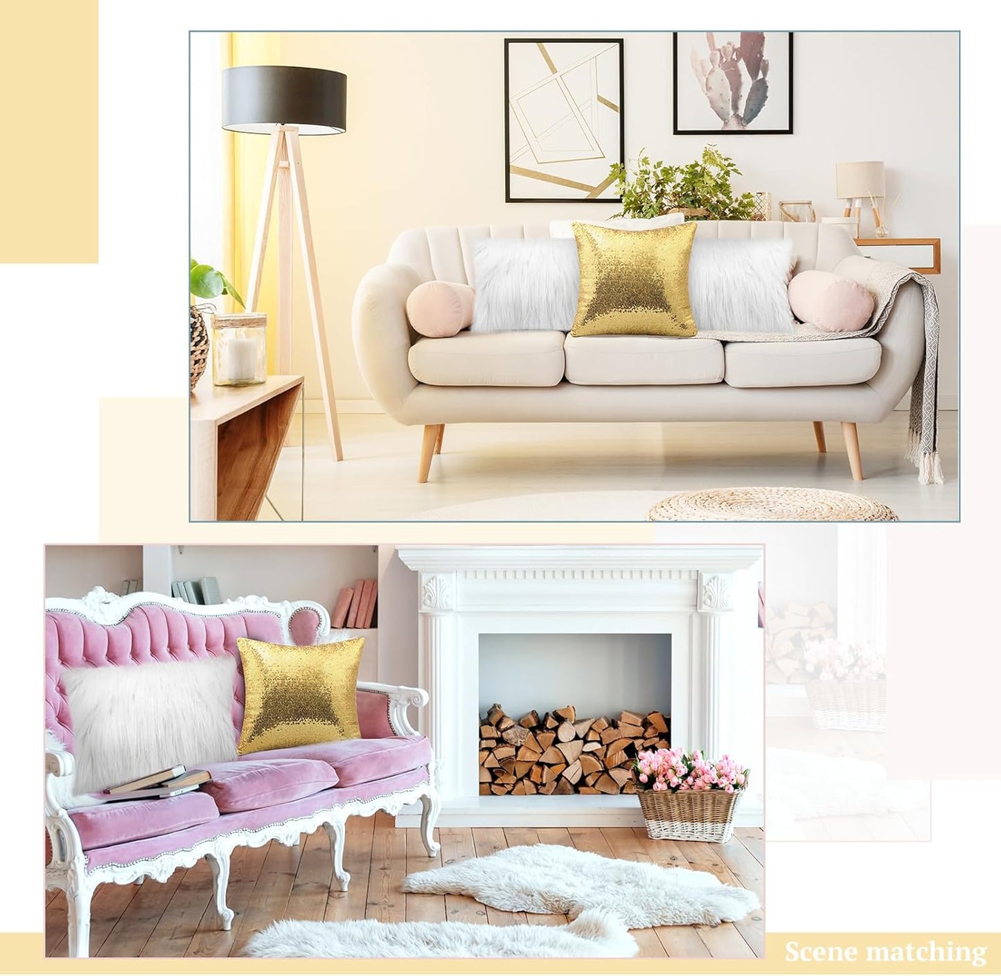 Irenare 4 Pcs Sequin and Fluffy Pillow Covers Winter Throw Pillow Cases Soft Cushion Cover for Couch Bed Sofa Xmas Day(18 x 18 Inch, 12 x 20 Inch,White, Gold)