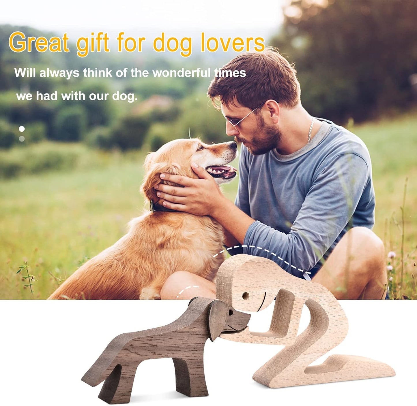 ISHINE Handmade Wooden Dog Gift - Carved Dog Statue, Perfect for Home, Office or Living Room Decor