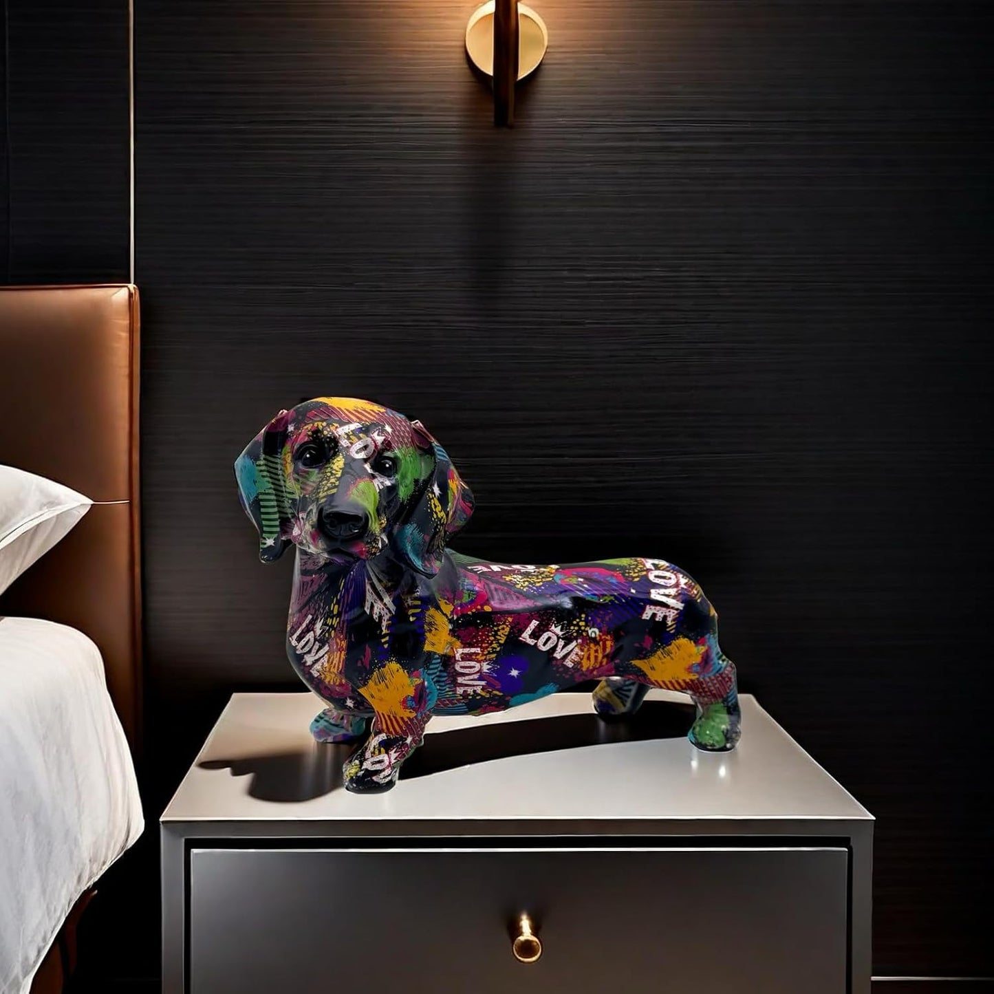 FUNSXBUG Colorful Dachshund Dog Statue Art Figurines Sculpture Collectibles Home Office Desktop Decor Outdoor Garden Display Decoration (Dachshund Dog 4)