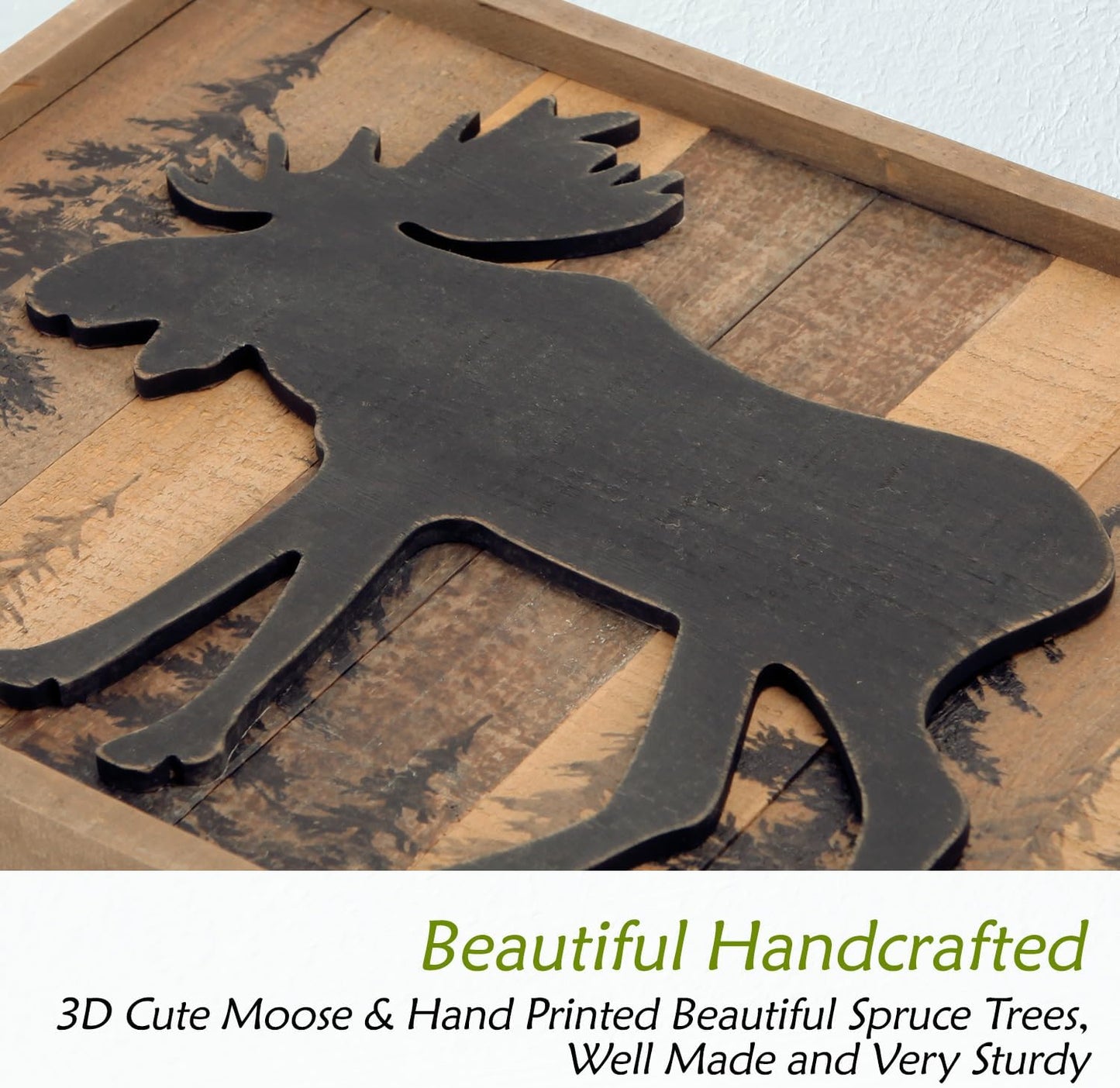 NIKKY HOME Cabin Wall Decor, 3D Moose Solid Wood Forest Mountain Woodland Wildlife Lodge Animal Picture Art Bathroom Decor, 16 x 12 Inches