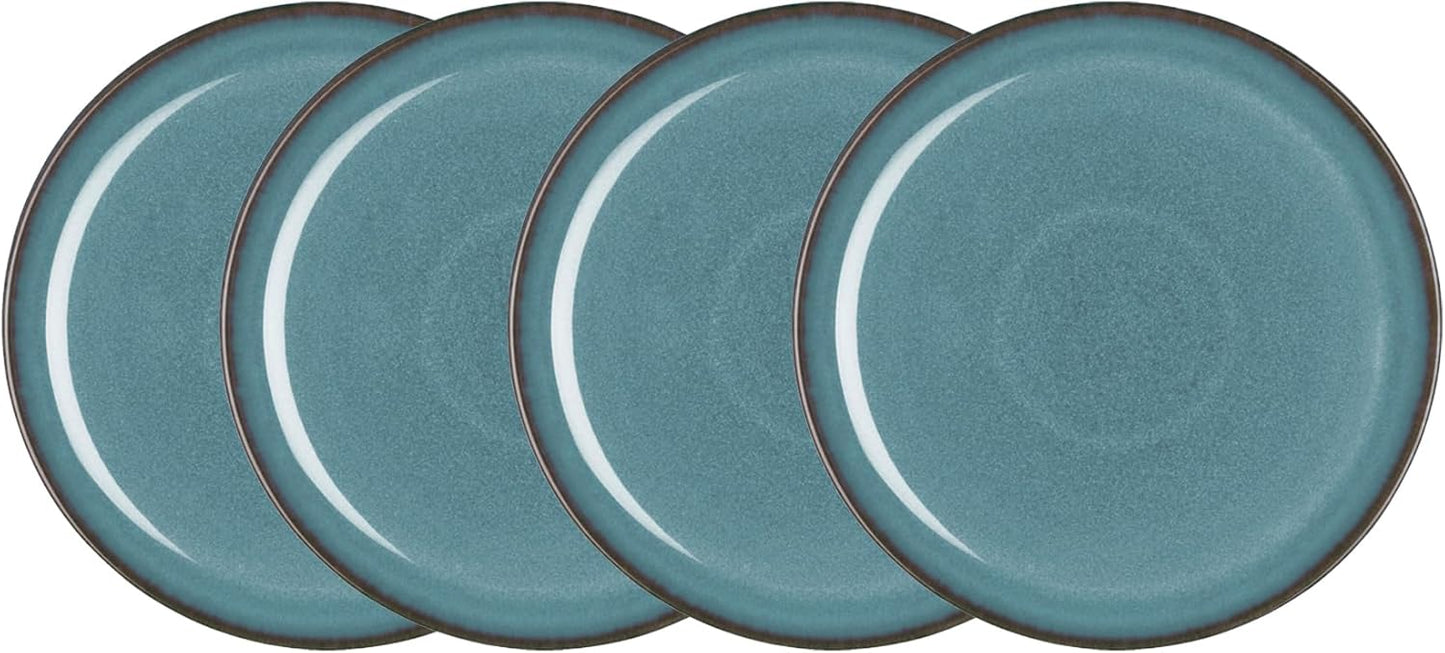 Denby - Azure Coupe Dinner Plates Set of 4-10.25in Large Dinnerware, Lunch Plates For Everyday Use - Ceramic Stoneware Tableware - Dishwasher & Microwave Safe - Scratch Resistant