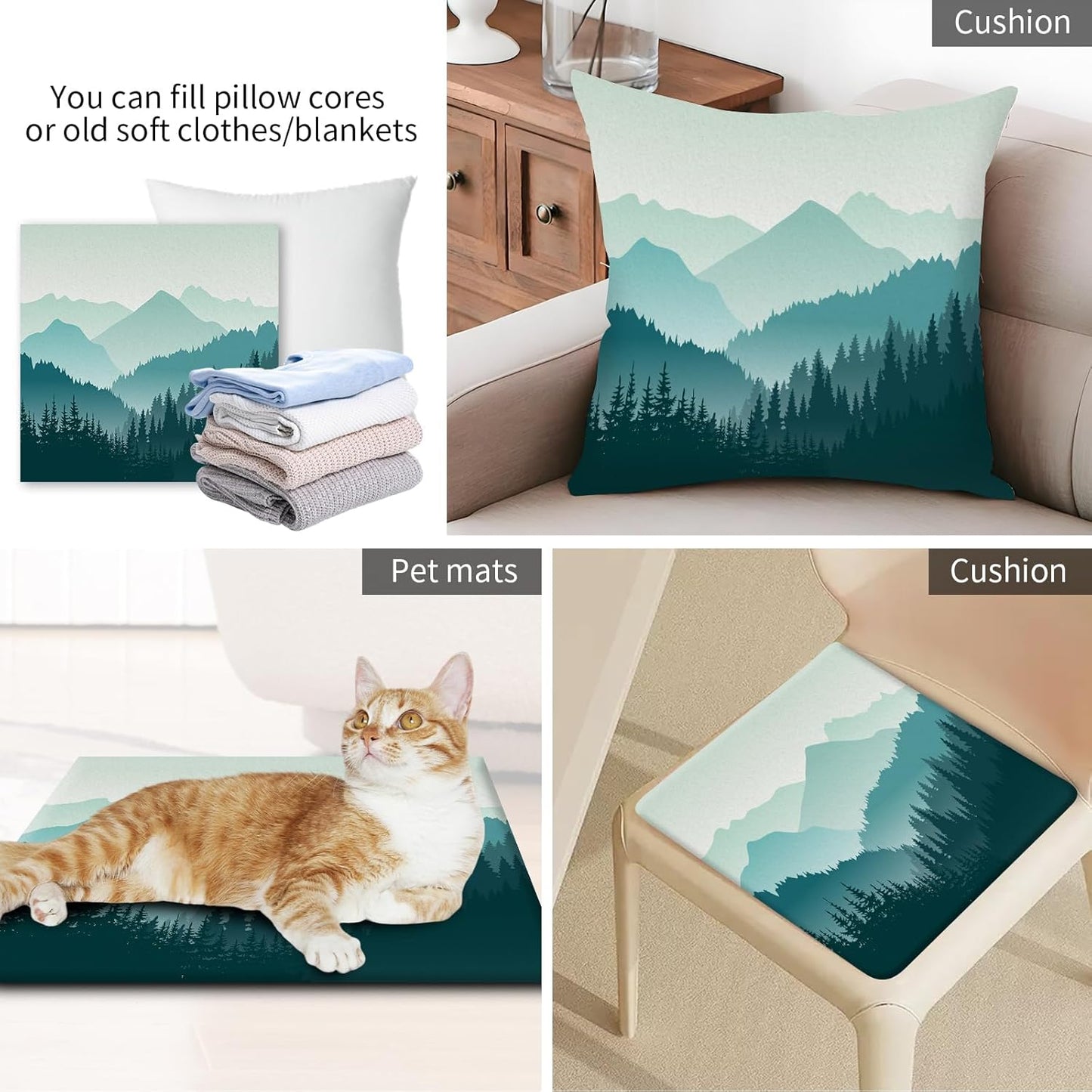 Decorative Throw Pillow Covers 18x18 Inch, Cute Home Decor for Living Room Outdoor Funny Pillowcase Polyester Cushion Case Green Mountain Landscape