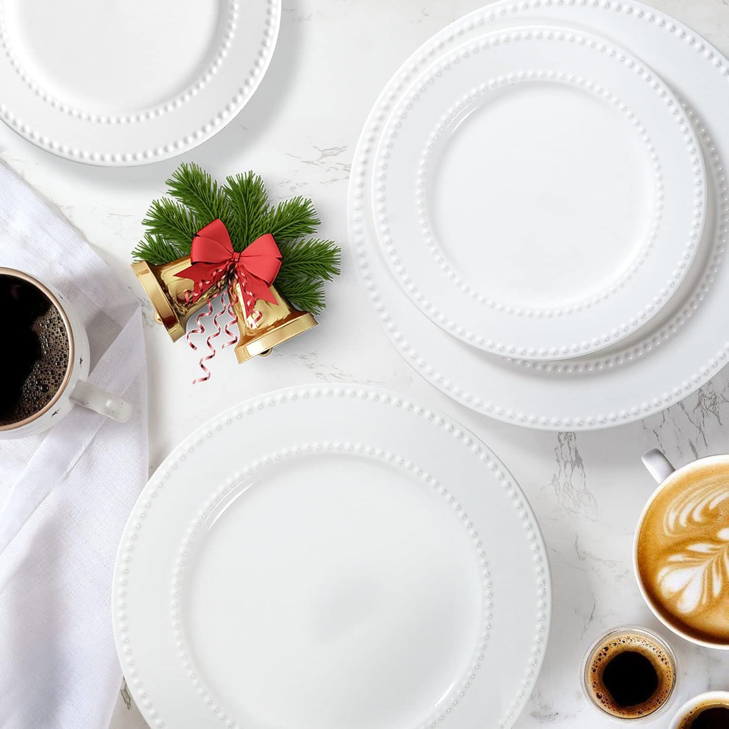 Embossed Salad Plates Set of 4, 8 inch White Ceramic Dessert Appetizer Plates, Small Dinner Plates, Restaurant Kitchen Dish, Scratch-Resistant, Chip-Resistant, Oven Microwave Dishwasher Safe