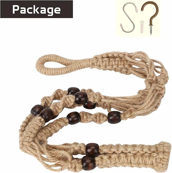 Macrame Plant Hanger 35", No Tassel Hanging Plant Holder, Sturdy Flower Pot Holder with 2 Hooks - Brown