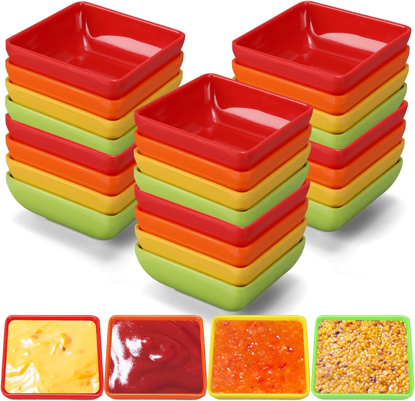 Domensi 24 Pcs Dipping Sauce Bowls, 3 oz Soy Sauce Dishes Dip Bowls Set for Tomato BBQ Ketchup Sushi and Other Party Supply Dinner(Bright Color)