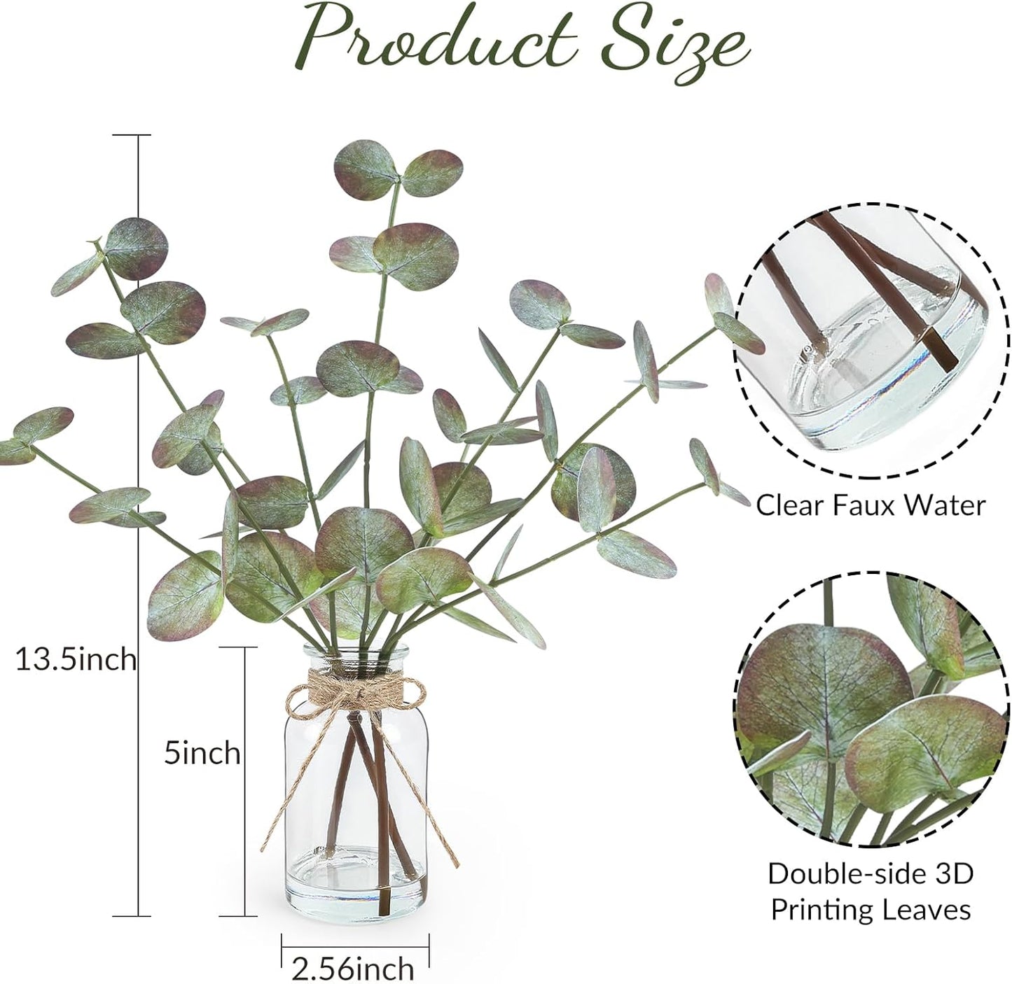 Fall Fake Eucalyptus Stems in Glass Vase with Faux Water 14" Fake Fall Plants with Artificial Eucalyptus Leaves Fall Decorations for Home Bathroom Desk Coffee Table Centerpiece Office Farmhouse Decor