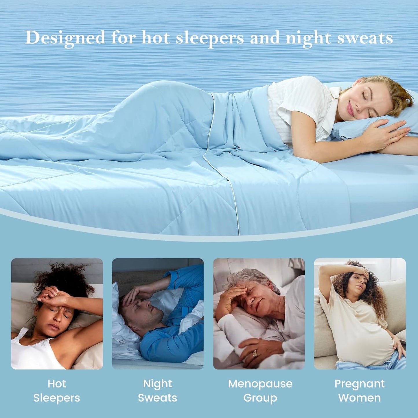 Cozy Bliss Cooling Comforter Queen Size, Cooling Blankets for Hot Sleepers and Night Sweats, Sky Blue Summer Comforter for Queen Size Bed, Breathable Soft Lightweight Silk Smooth