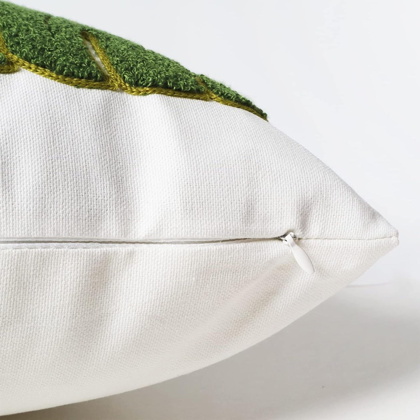 Embroidery Throw Pillow Cover 18x18 Green 7 Tropical Monstera Leaves Loop Plant Floor Pillow Cover for Couch Gift 100% Cotton Decorative Cushion Cover Home Décor Pillow Case 45x45cm, 1 Piece