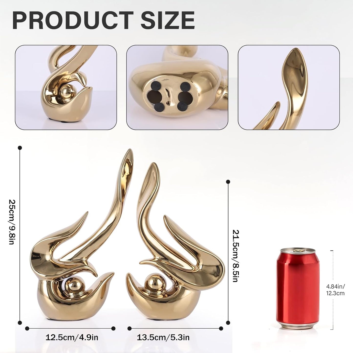 Gold decorative accents, ceramic abstract sculptures and statues, modern art mid century decorative coffee table living room dining room table bedroom office home shelves fireplace countertop decor.