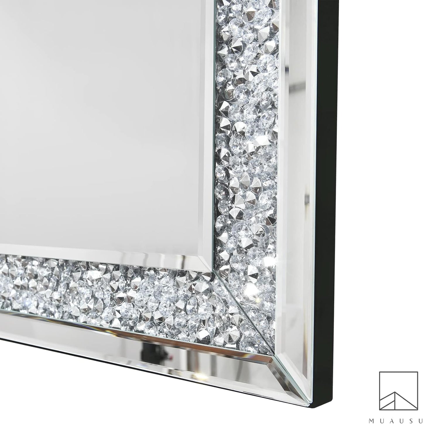 Crystal Crush Diamond Mirror-40 x28 Silver Mirror, Gorgeous Wall Mirror, Rectangle Mirrors for Wall Bathroom, Bedroom, Dining Room and Living Room