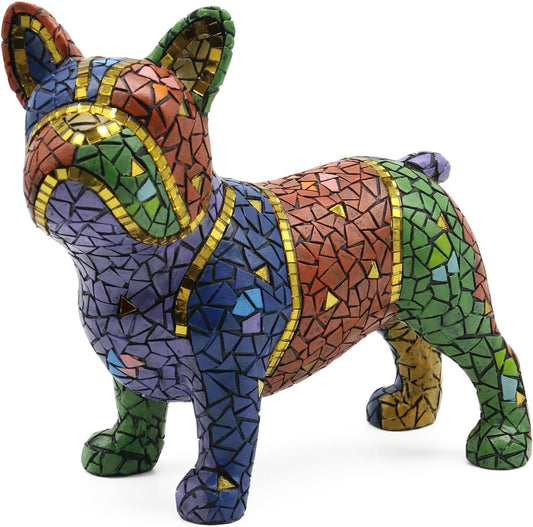 Lukitas French Bulldog Statue Home Decor, Colorful Dog Sculpture, Mosaic Animal Ornament Figurine for Living Room Office Garden Yard, Resin 7.5''