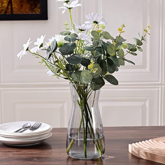 Glass Vases for Flowers, 8 Inch Tall Ins Modern Gray Crystal Clear Glass Vases for Centerpieces Home Desk Decoration, Decorative Glass Table Vase for Birthday Wedding Housewarming Gift