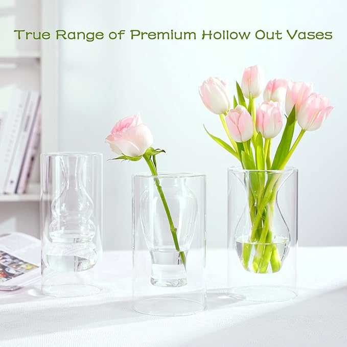 ZENS Clear Glass Bubble Flower Vase, Modern Hand Blown Hollowed Out Glass Vase for Wedding Decorative, Home Décor Small Bouquet.