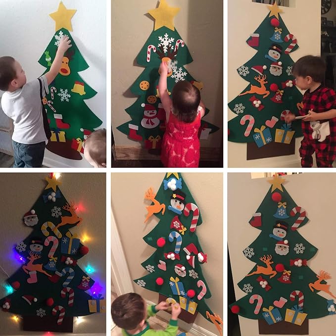 YEAHBEER Felt Christmas Tree for Kids Wall, 3.2FT Felt Christmas Tree with 30 Detachable DIY Christmas Ornaments,Xmas Gifts, New Year Door Hanging Decorations