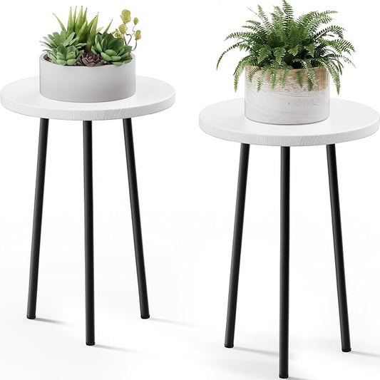 Plant Stand Indoor 2 Pack: Corner Wood 20 Inch Plant Stand Mid Century Modern Decor - Small Round Plant Table for Indoor Plants - Outdoor Plant Holder for Patio Living Room Bathroom Office (White)