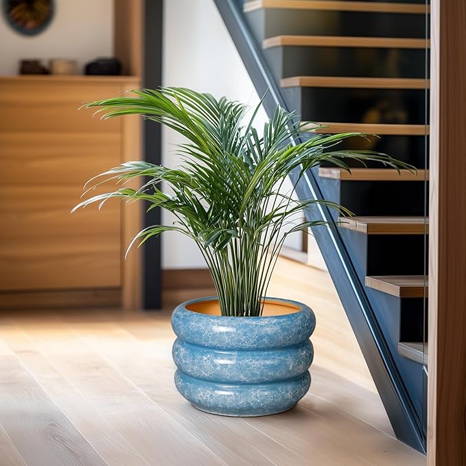 SQOWL 10 Inch Planter Pot - Ceramic Plant Pot with Drainage Hole Planter for Indoor Plants Large Flower Pot Decorative Plant Pot Outdoor Planter for Porch Decor Blue