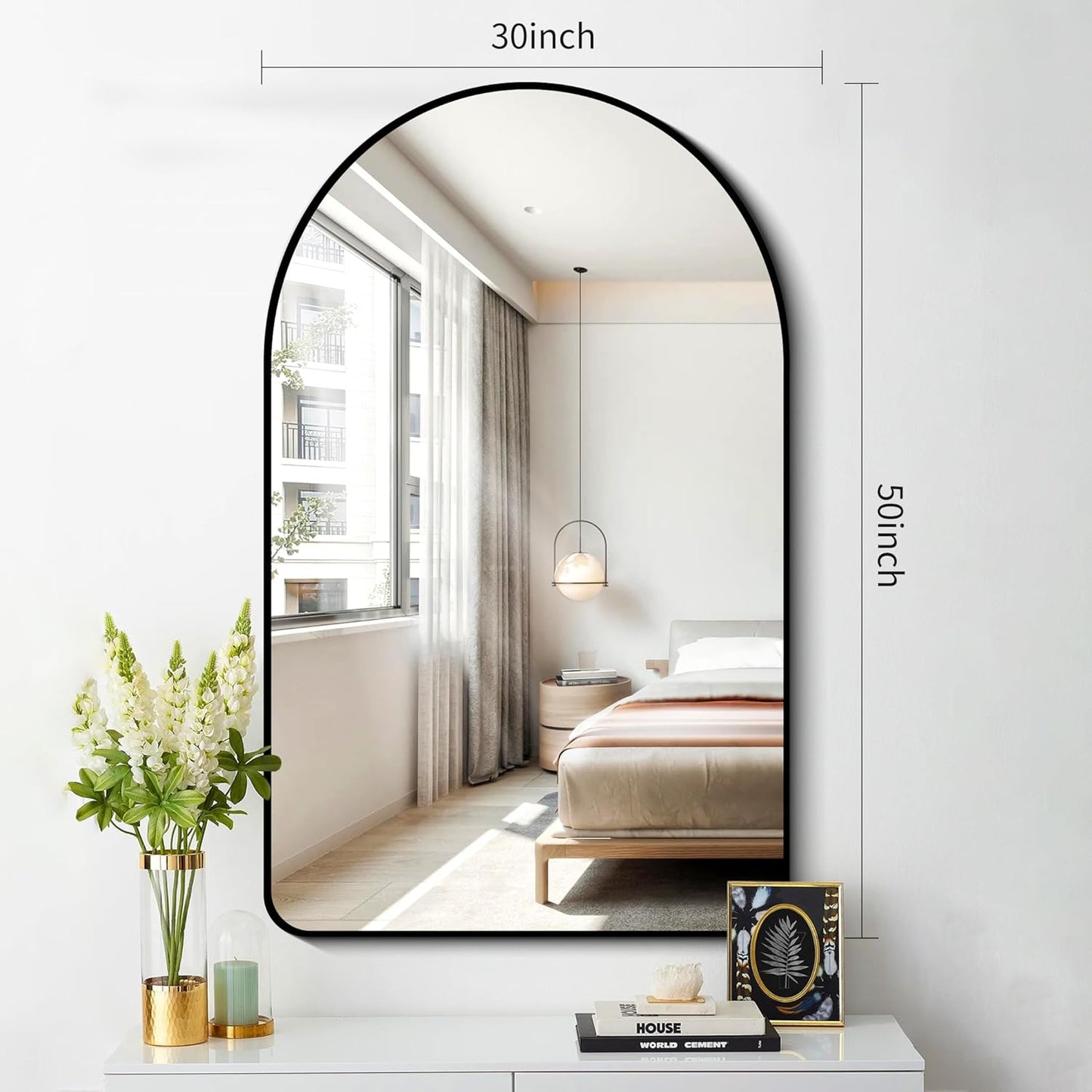 FORBATH Arched Mirror 30x50 Inch, Black Bathroom Mirror Wall Mounted Modern Black Aluminum Alloy Frame Decor Large Dresser Mirror for Bedroom Living Room Entryway, Hanging or Leaning Against Wall