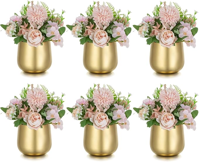 NUPTIO Small Gold Vases for Centerpieces: 6 Pcs 3.94 inch Flower Trumpet Vase Vintage Compote Vase Metal Urn Planter Plant Pots Flowers Bowls Pedestal for Wedding Party Table Centerpiece Decorations