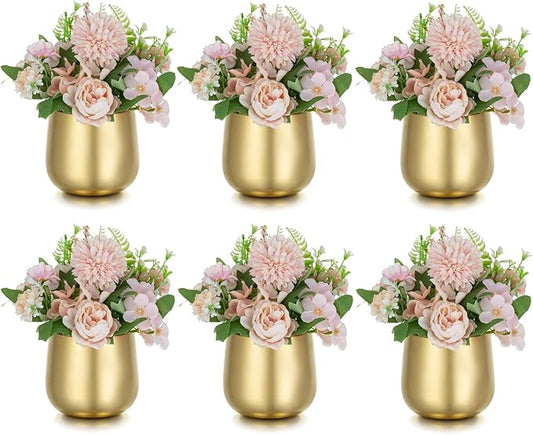 NUPTIO Small Gold Vases for Centerpieces: 6 Pcs 3.94 inch Flower Trumpet Vase Vintage Compote Vase Metal Urn Planter Plant Pots Flowers Bowls Pedestal for Wedding Party Table Centerpiece Decorations